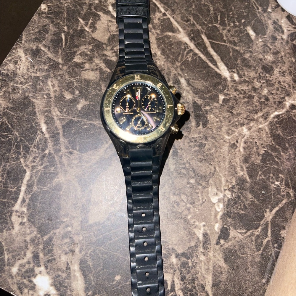 Michele Black and Gold Chronograph Silicone Strap Watch - Picture 2 of 3